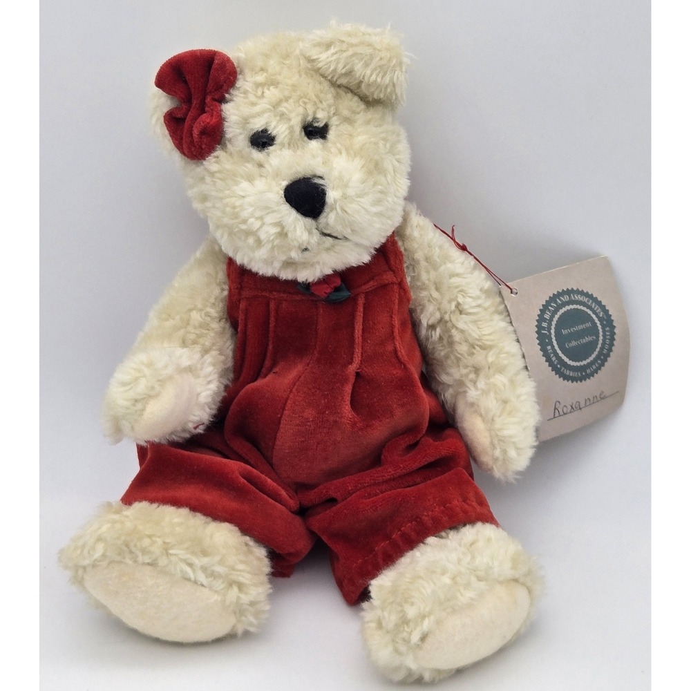 Boyds Bear Roxanne J B Bean Plush Cream Teddy Red Velvet Overalls Holiday‎ Doll